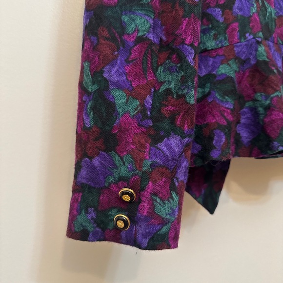 Dariya Womens Purple Pink Leaf Elegant Vintage 80s Fitted Blazer Size Medium - Picture 5 of 10